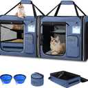 Petskd 2 in 1 Double Cat Car Travel Carrier with Litter Box, 38"x17"x18" Portable Dual Extra Large Cat Carrier for Multiple Cats with Zipper Locks for Moving Across The Country