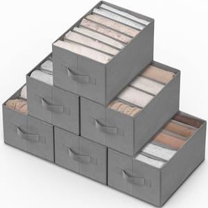 Criusia 6 Pack Large Clothes Organizer, Wardrobe Closet Organizer and Storage with Handles, Foldable Fabric Closet Organizers Dividers for Clothing, Pants, Jeans, Sweater, T-shirts, Grey