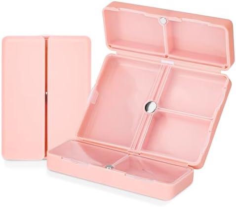 Soleebee Portable Small Pill Case, 7 Compartments Travel Pill Organizer with Folding Design, Daily Pill Box for Pocket, Compact Pill Dispenser, Medicine Container to Hold Vitamin Fish Oil (Pink)