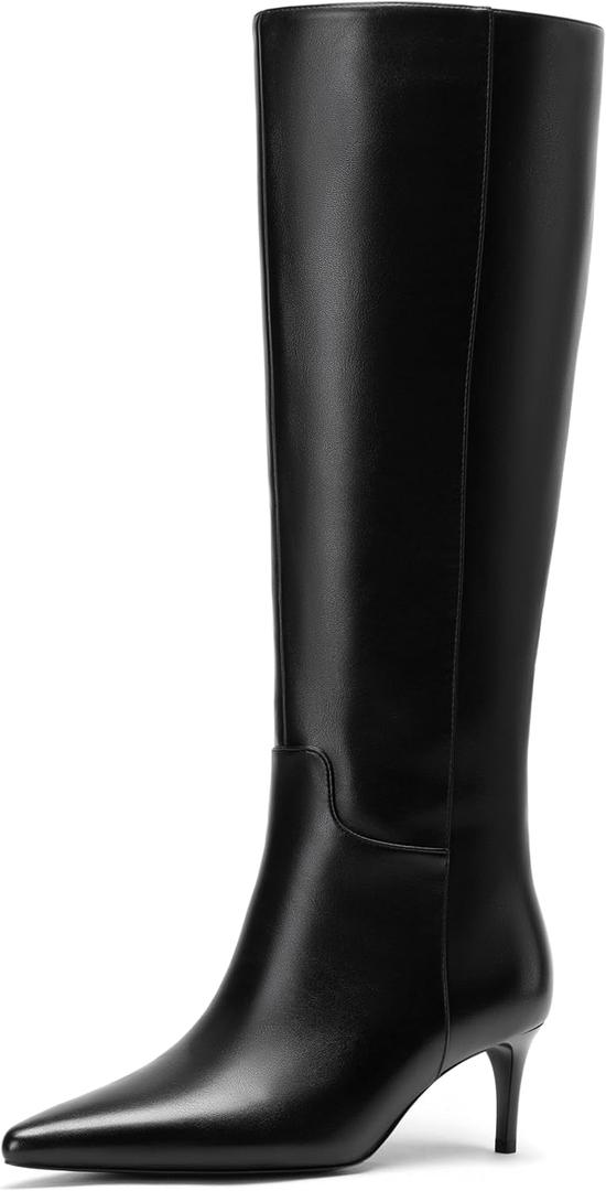 Knee High Boots for Women Pointed Toe Stiletto Long Boots Casual Party Dress Shoes (9, Black)