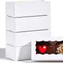 JCXGRVC 24PCS 4.17x2.16x1.37 Inches Elegant White Double Favor Boxes with Clear Window for Macaron, Chocolate, Small Cookies, Party Candy Treat Boxes