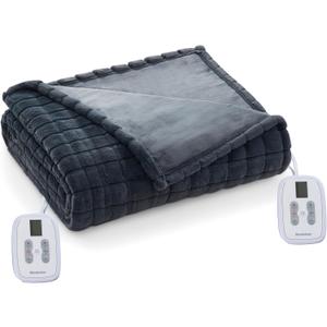 Brookstone Electric Heated Plush Blanket w/ 10 Heat Settings - Adjustable Timer, 12-Hour Auto Shut Off - Machine Washable & Dryer Safe - Polyester Velvet Blanket, King Size - Taupe