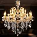 Modern Crystal Chandeliers Luxury Gold Maria Theresa Chandelier for Dining Room, Living Room, Entryway, Staircase 2 Layers 15 Lights High Ceiling Pendant Lamp D29.5 H28.7, 15‑Lights-Gold Finish
