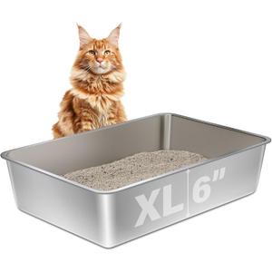Stainless Steel Litter Box XL, 23.6" X 15.7" X 6" Steel Litter Box,Extra Large Metal Litterbox for Big Cat, Multiple Cats,Non Stick and No Smell, Easy Cleaning
