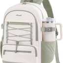 LOVEVOOK School Backpack for Teen Girls, Large Capacity College Student Backpacks with Water Bottle Holder, Cute Laptop Backpack Purse for Women, Lightweight Casual Travel Backpack, Beige-green (15.6inch)