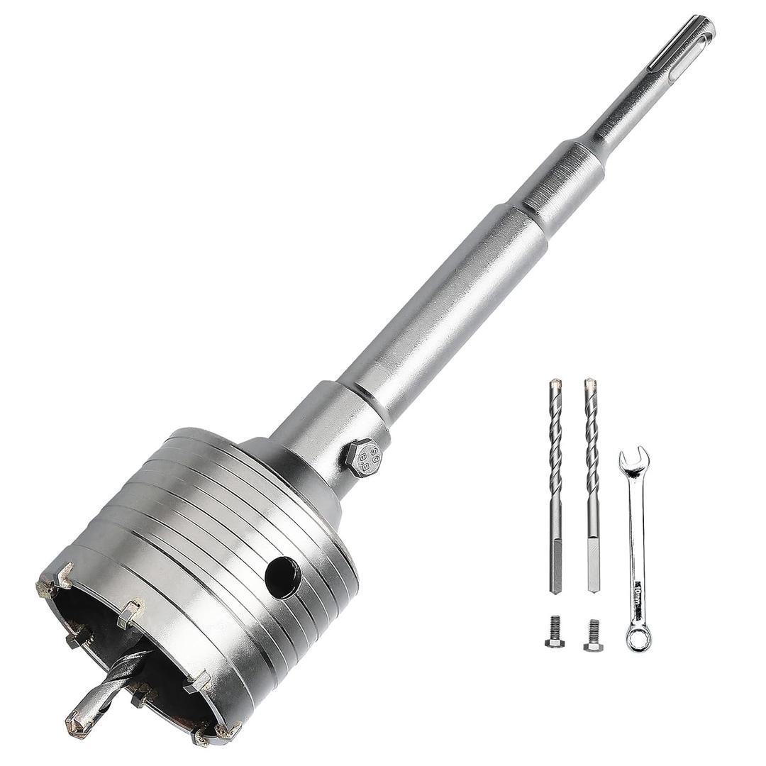 2.5 inch / 65mm Concrete Hole Saw with SDS Plus Shank Connecting Rod, 6.3mm Tungsten Carbide Tip for Concrete, Cement, Brick Wall