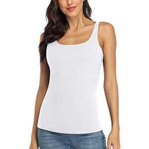 V FOR CITY Women's Cotton Tank Top with Shelf Bra Adjustable Wider Strap Camisole Basic Cami Tanks, White, L