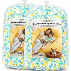 Bean Bag Filler 10lbs, Stuffing for Bean Bag Chair Refill, Shredded Memory Foam Filling for Punching Bag, Couch, Cushions, Dog Bed, Pillows (Multi Color)