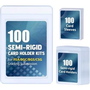 100ct Semi-Rigid Card Holder and 100ct Penny Sleeves, Grading Card Sleeves for PSA, BGS, SGC, Card Submission Kit with 1/2" Lip, Toploader Card Protectors for Grade Sending Collection Trading
