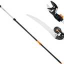 Fiskars 2-in-1 Extendable Tree Pruner and Pole Saw (Extends 7.9 - 12 feet) with Rotating Head, Pruning Stik Model with 15-Inch Double-Grind Saw Blade, and Double Locking System