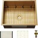 Gold 25"x22" Stainless Steel Drop-In Single Bowl Kitchen Sink - Topmount With Gold-Tone Accessories, Rack, Grid, and Drain Assembly for Modern Luxurious Look