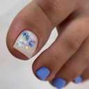 Vezocim Press on Toenails with Orchid Flower Designs, 24Pcs Blue Artificial Short Fake Toenails, Matte Full Cover Acrylic False Nails for Toe, Glue Toenails with Charm for Women Girls