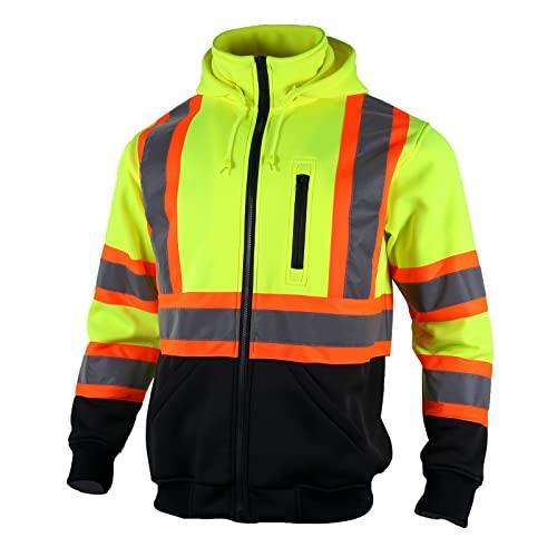 VENDACE High Visibility ANSI Class 3 Reflective Safety Fleece Sweatshirt Hoodie for Men with Detachable Hood(Yellow,5XL)