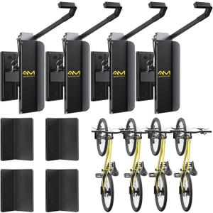 Alphamount AM Swivel Bike Wall Mount, Metal Wall Bike Rack with Durable Sleeves, Space-Saving Vertical Bike Rack with 180 Swivel for Home and Garage, Bike Wall Mount Up to 66 Lbs, 4-Pack