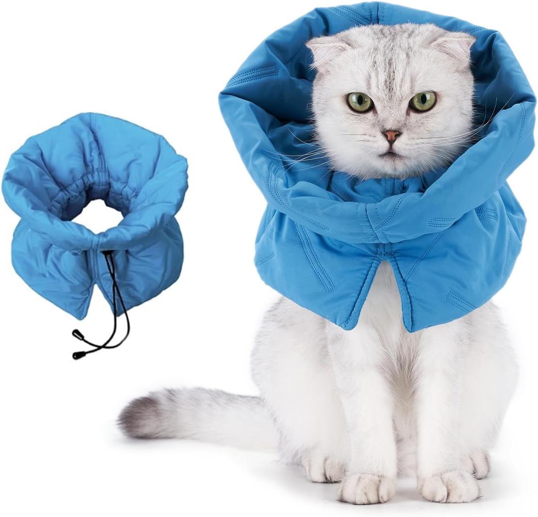 Cat Recovery Collar, Soft Adjustable Cat Cone Alternative, Lightweight Waterproof Fasteners Collars for Cats Kittens Puppies, After Surgery Stop Licking, Post-Surgery or Skin Protection (Medium, Lake Blue)