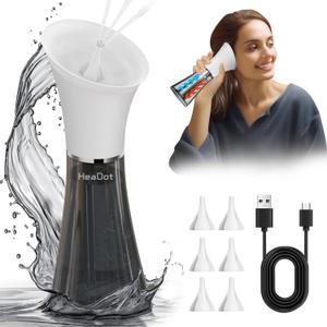 HeaDot Electric Ear Wax Removal Tool,Water Powered Ear Cleaner,Ear Cleaning Kit with 6 Tips,4 Pressure Settings,Safe & Effective for Ear Wax Buildup(White)