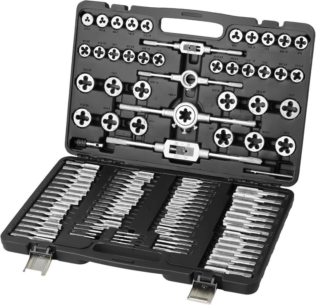 VEVOR Tap and Die Set, 110-Piece Include Metric Size M2 to M18, Bearing Steel Taps and Dies, Essential Threading Tool for Cutting External Internal Threads, with Complete Accessories and Storage Case