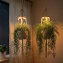 2 Pack Hanging Plant Grow Lights for Indoor Plants with Timer, Wall Mounted Full Spectrum Pendant Growing Light with Macrame Plant Hanger, Ceiling LED Planta Luz for Potted Plants Home Decor