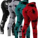 4 Pcs Womens Workout Leggings Tie Dye High Waisted Yoga Pants Seamless Scrunch Butt Lifting Compression Tights (X-Large, Gray, Black, Dark Green, Red)