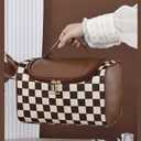 Makeup Bag, Travel Portable Checkered Pattern Cosmetics Skincare Storage Bag (Brown)