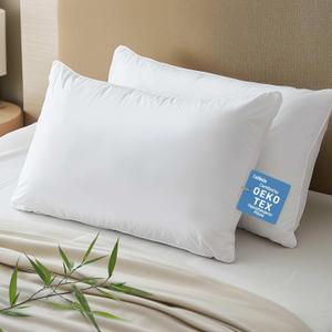 Hypoallergenic Bamboo Viscose Breathable Pillows with Down Alternative Filling, Standard/Queen Size Set of 2Fluffy Luxury Hotel Quality, Oeko-Tex Certified, Machine Washable (Queen (Pack of 2))