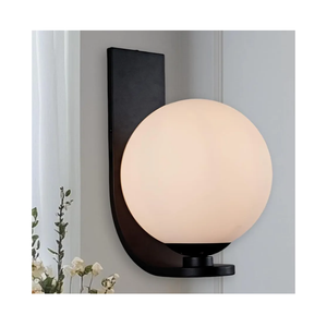 Modern Globe Shade Wall Sconce, Minimalist Art Deco Wall Light Fixture, Curvilinear Base Steel Night Light with Milk White Lampshade, Wall Mounted Lamp for Bathroom, Living Room, Bedroom (10")