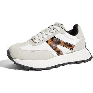 LUCKY STEP Women's Platform Fashion Sneakers Retro Classic Trainers Casual Lace-up Stylish Tennis Running Walking Shoes (6, Grey/Leopard)