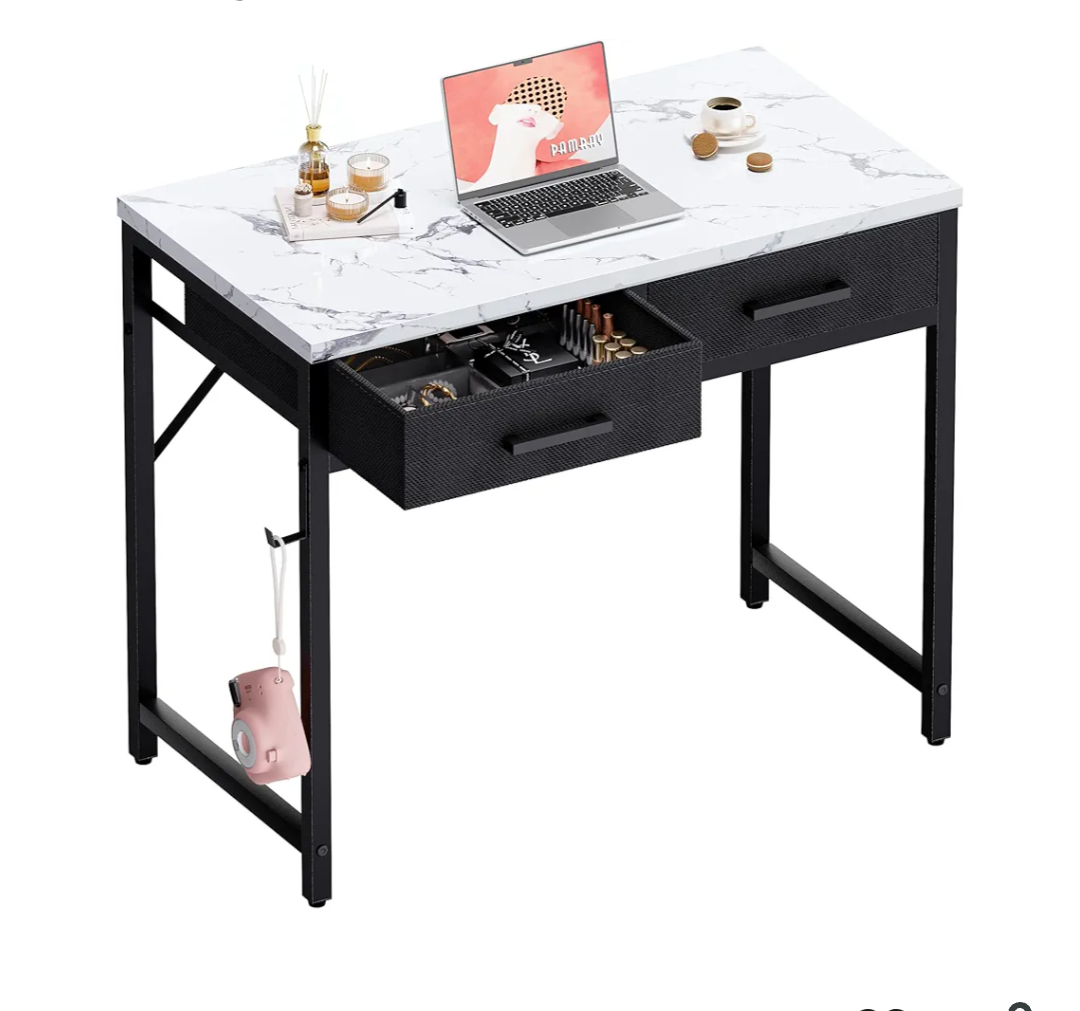 Pamray 32 Inch Small Computer Desk with 2 Drawers for Bedroom Study Writing Home Office Table for Small Spaces Marble
