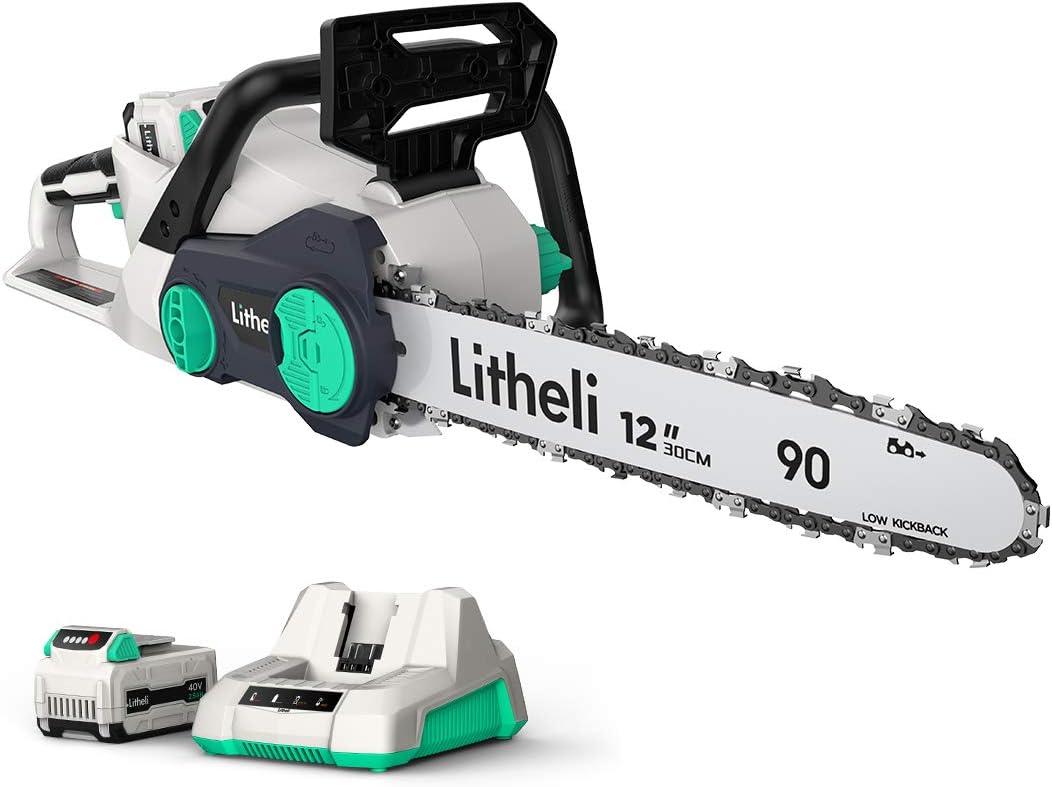 Litheli Cordless Battery Chain Saw 12", 40V 2.0Ah Battery Powered Chainsaw, Electric Chainsaws for Trees, Pruning, Branch Cutting, Yard, Garden Battery and Charger Included