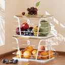 2 Pack Kitchen Organization for Onions,Potatoes - Fruit Basket for Kitchen Counter & Storage Basket,Stackable Storage Bins with Bamboo Top & Lightweight PP Mat,White