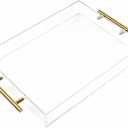 12"x12" Clear Acrylic Serving Tray with Golden Handles, Sturdy Huge Capacity Acrylic Trays for Coffee, Juice, Kitchen and Desk Organizer, Storage Tray (12"x12")