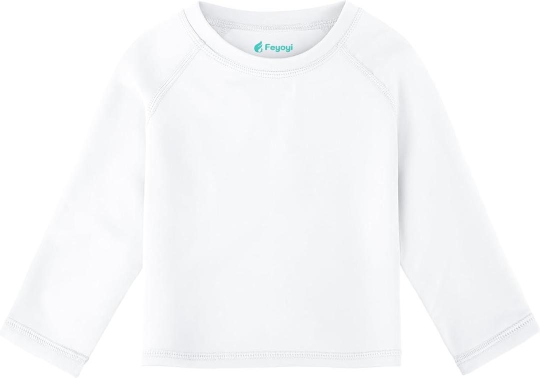 Baby Todder Rash Guard Shirts SPF Long Sleeve Swim Shirts Sun Protection Rashguard Swimwear for Baby Boys Girls (White)