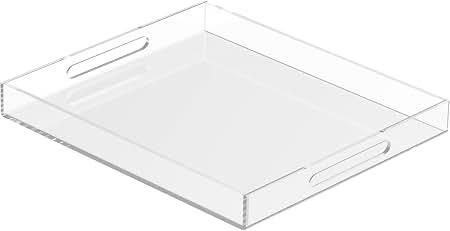 Acrylic Tray 20x16 with Cut Handles - Spill Proof Decorative Tray is an Ideal Countertop Organizer for Living Rooms, Ottoman Coffee Tables, Offices, Kitchens & Serving Guests