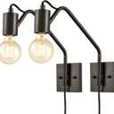 DAYCENT Farmhouse Plug-in Wall Sconces Set of Two Black Sconces Wall Lighting Swing Arm Wall Lamp with On Off Switch Wall Light Fixture for Bedroom Living Room