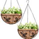 Hanging Planter with Coco Coir Basket Liner - Round Wire Plant Holder for Outdoor Lawn Patio Balcony Garden Deocr, Butterfly Pattern Outside 12 Inch Plants Pot, 2 Pack