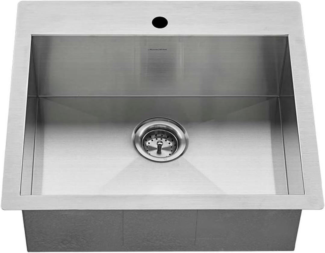 American Standard 18SB.9252211.075 Edgewater Zero Radius Dual Mount 25x22 single Bowlwithgrid & Drain, Stainless Steel