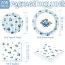 200Pcs Blueberry Party Decorations Blueberry Themed Plates and Napkins Blue and White Fruit Disposable Tableware Set for Birthday Picnic Tea Baby Shower Party Supplies Serves 50