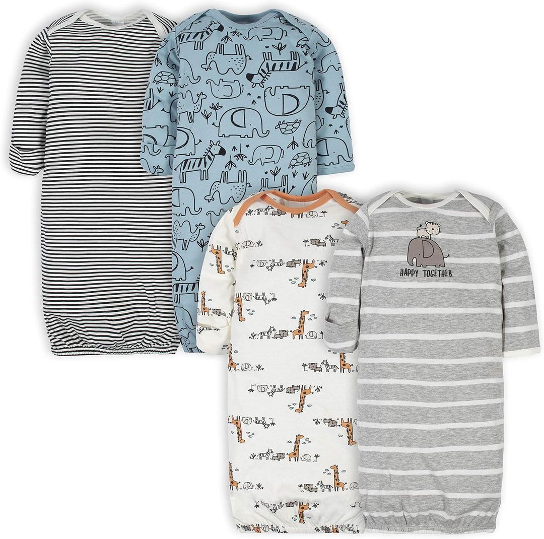 Gerber Baby Boys 4-Pack Sleeper Gown (0-6 Months, Jungle Blue)