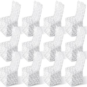 Moukeren 12 Pcs White Rosette Throne Chair Cover Satin Rosette Stretch Banquet Spandex Fitted Chair Cover for Wedding Party Banquet Catering