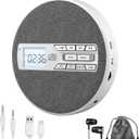 CD Player Portable, Rechargeable Portable CD Player with Dual Speakers,Anti Skip,CD,Dual Bluetooth,FM Transmission,USB,AUX,LCD Display,Sensitive Button,Repeat,10 Speeds,Fabric White-Gray