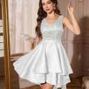 Meetjen Women's Short Prom Dresses for Teens Formal Sequin High Low Satin Bridesmaid Cocktail Party Homecoming Dress (White, S)