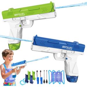 Electric Water Gun, 2 Pack Water Guns for Adults Kids, 1000CC Capacity Water Pistol, 33FT Range Rechargeable Automatic Squirt Guns, Perfect Pool Toys for Beach Backyard Outdoor Fun Boys Girls Gifts