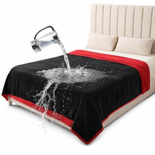 Bedding Aid King Size Waterproof Blanket – Spill-Proof, Water-Resistant Flannel Blanket for Bed, Couch, Kids & Pets Protection, Reversible Cozy Design (Passion Red & Midnight Black, 90x108)