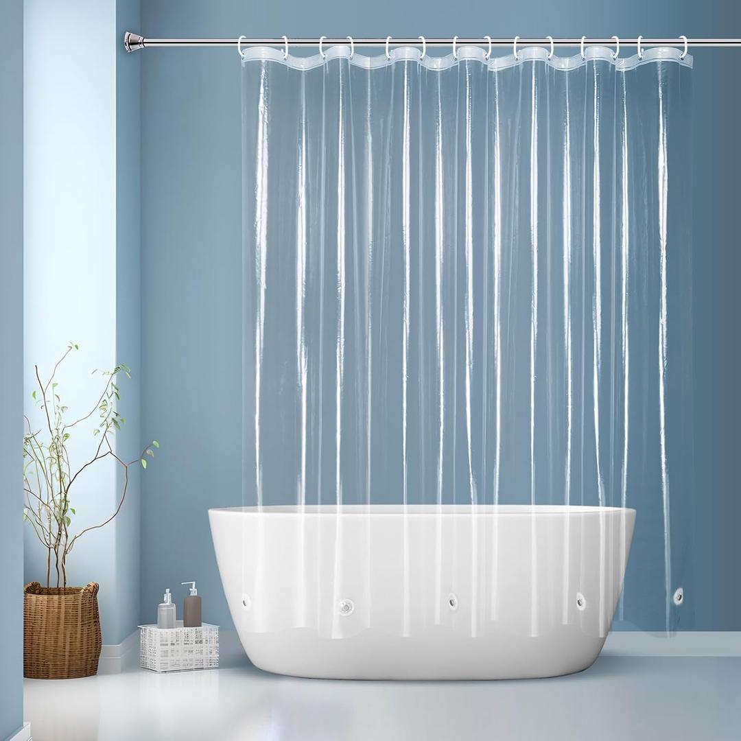 EurCross 84Wide Clear Shower Curtain Liner 84 x 72 inch, Waterproof Premium PEVA Wide Plastic Shower Curtain with 5 Magnets, 14 Metal Holes and Hooks