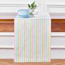 Solino Home Linen Table Runner 48 Inches - 100% Pure Linen Multicolor Palm Beach Stripe Farmhouse Table Runner 14 x 48 Inch Ideal for Dresser and Coffee Tables, Spring, Easter