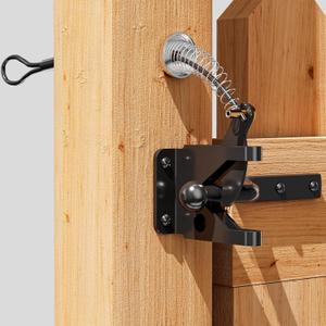 skysen Self Locking Fence Gate Latch Carbon Steel Black/Lock Post Mount with Stainless Steel Spring Cable Pull 'JLXSDS-1'