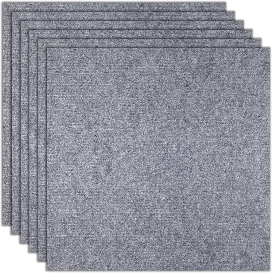 24" x 24" Carpet Tiles Peel and Stick, Non-Slip Squares Carpet Floor Tile, Easy DIY Install, Self Adhesive Carpet Squares for Kitchen Bedrooms Indoor Outdoor (Light Gray)