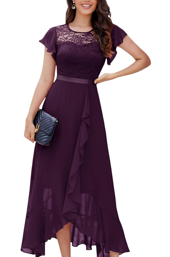 BeryLove Formal Dresses for Women 2025 Wedding Guest with Slit Cocktail Elegant Lace Long Prom Dress XL