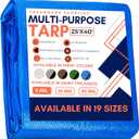 Large Waterproof Tarp - Heavy Duty 5 Mil Thick Poly Tarpaulin Ideal for Canopy Tents, Boats, RV or Pool Covers - Multipurpose Protective Tarps with Grommets for Indoor and Outdoor Use | 25' x 40' (Blue-lightweight Protection)
