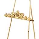 Deco 79 Metal Display Easel Arched Foldable 2 Tier Floor Standing Easel with Vine Emblem, Display Stand 19" x 25" x 63", Gold